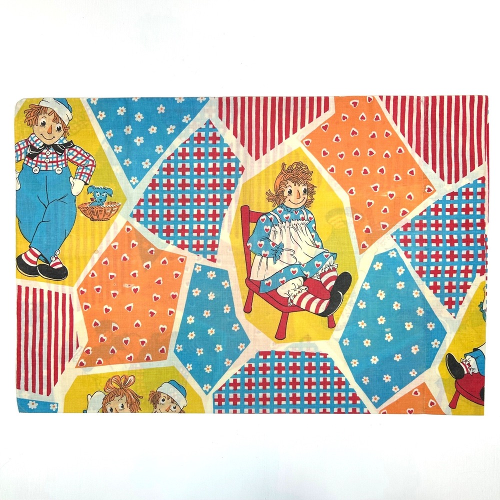 Vintage Raggedy Ann and Andy Pillowcase Bobbs-Merrill Patchwork Print MultiColor